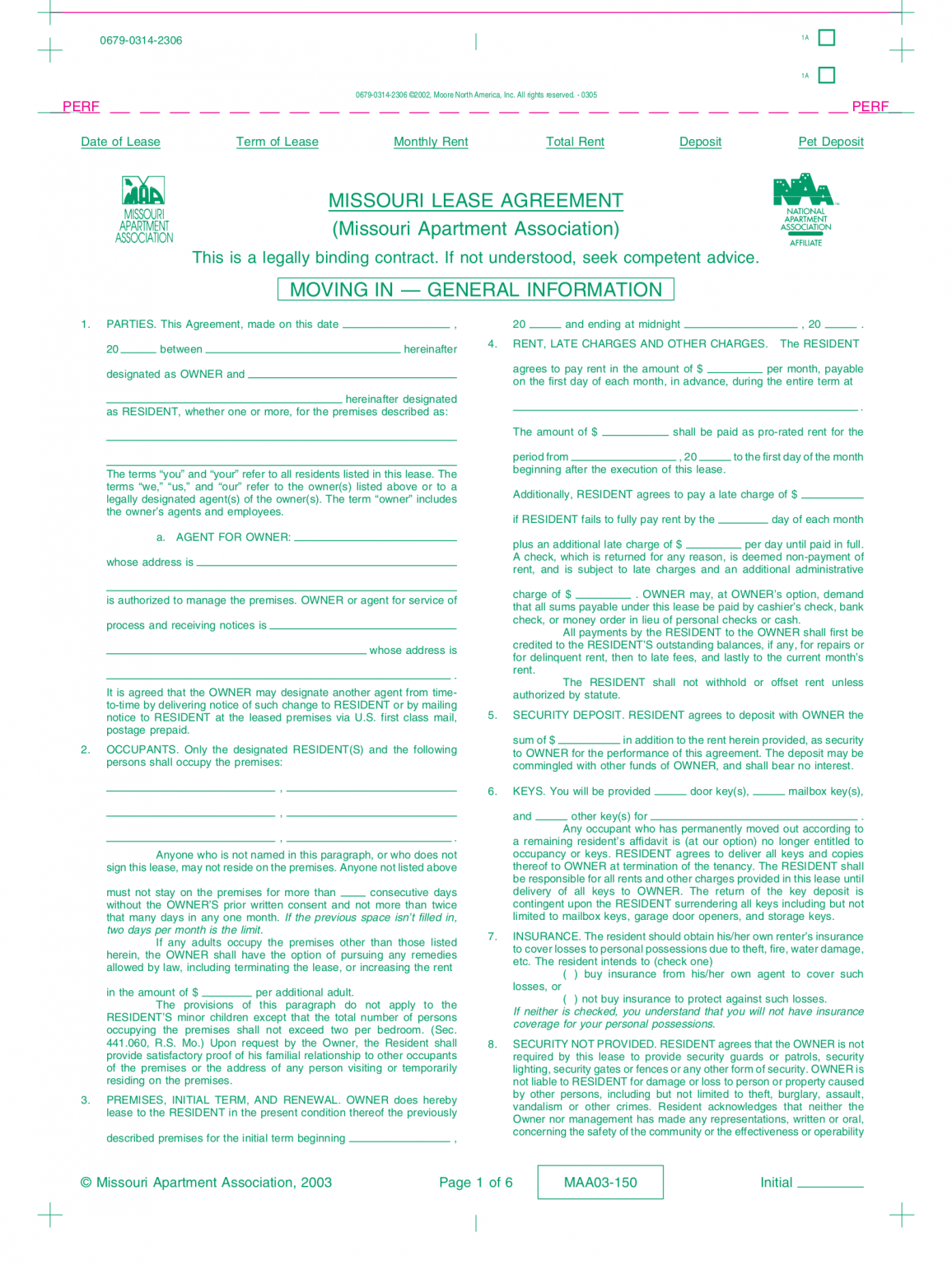 Free Missouri Lease Agreement Templates PDF Word EForms   Missouri Apartment Association Residential Lease Agreement 1156x1536 