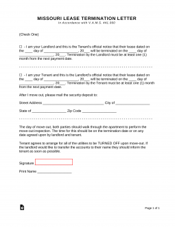Missouri Lease Termination Letter Form | 30-Day Notice