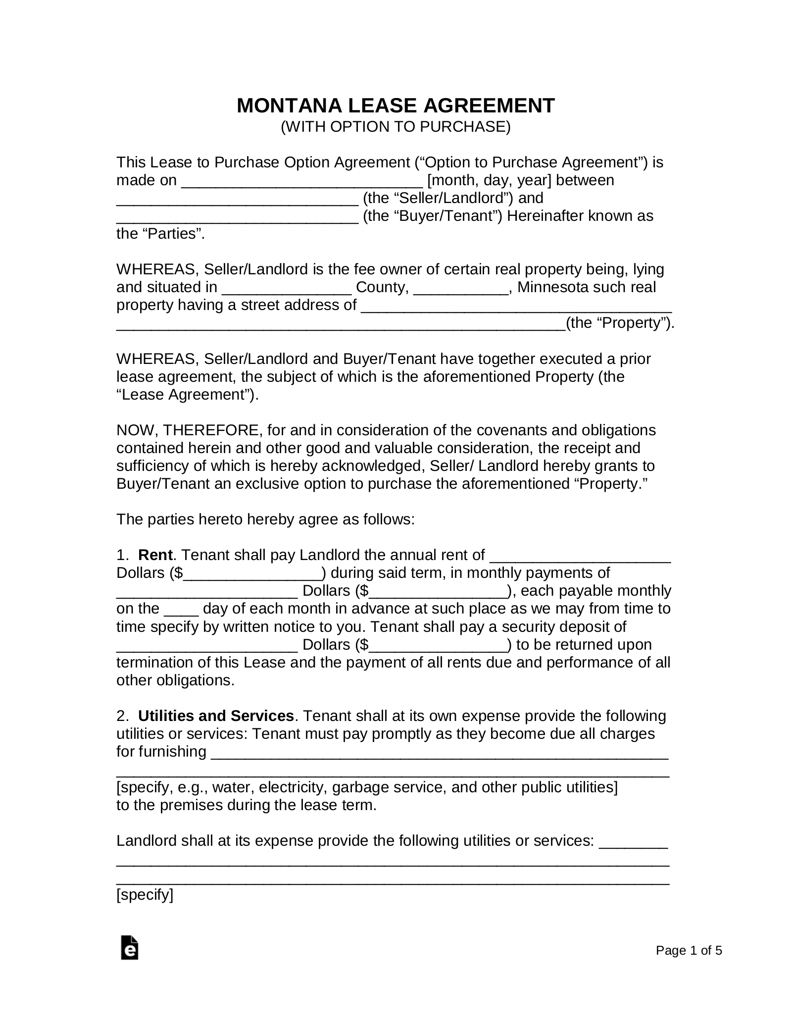 Montana Rent-to-Own Lease Agreement