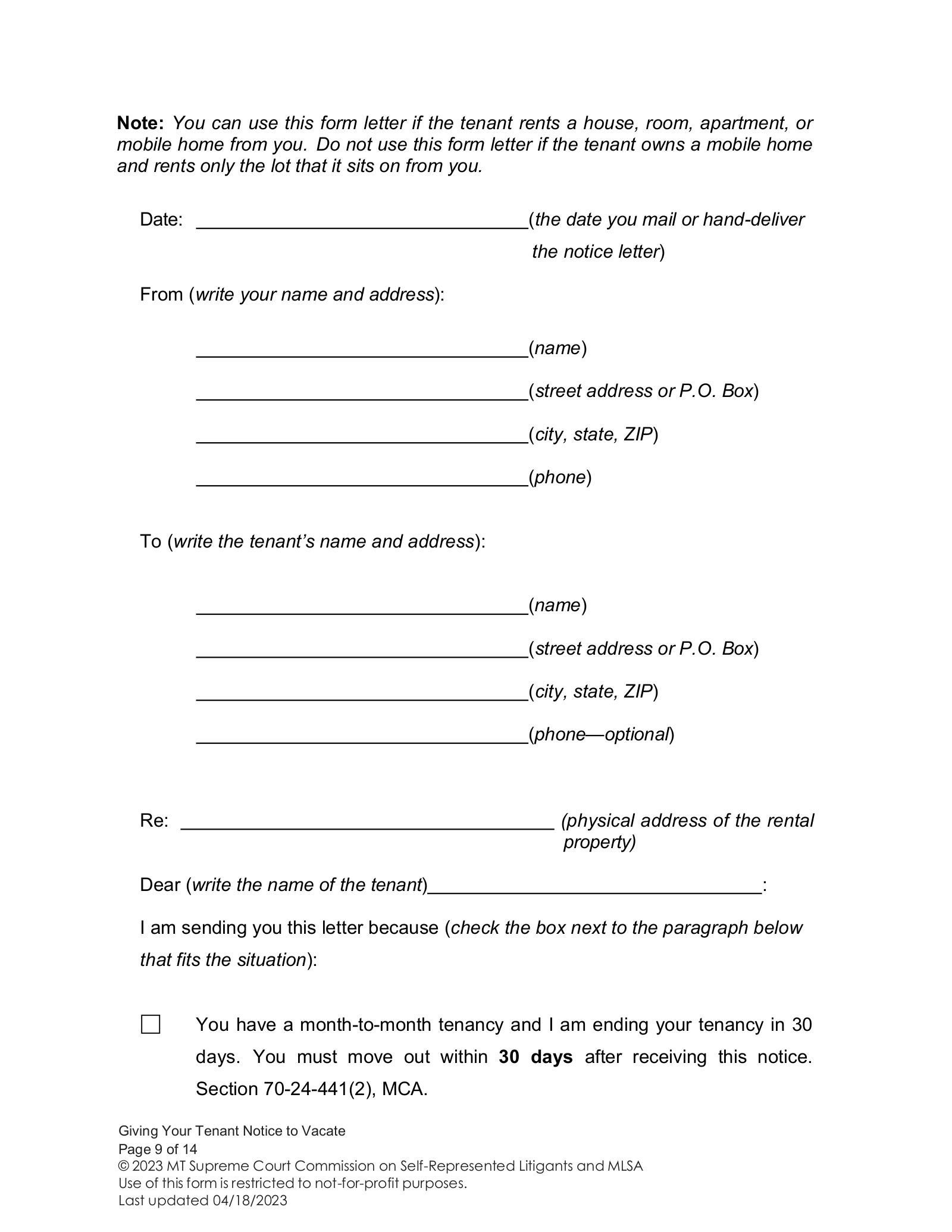 Montana Notice to Quit Form | FOR ALL TYPES