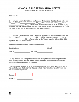 Nevada Lease Termination Letter | 30-Day Notice