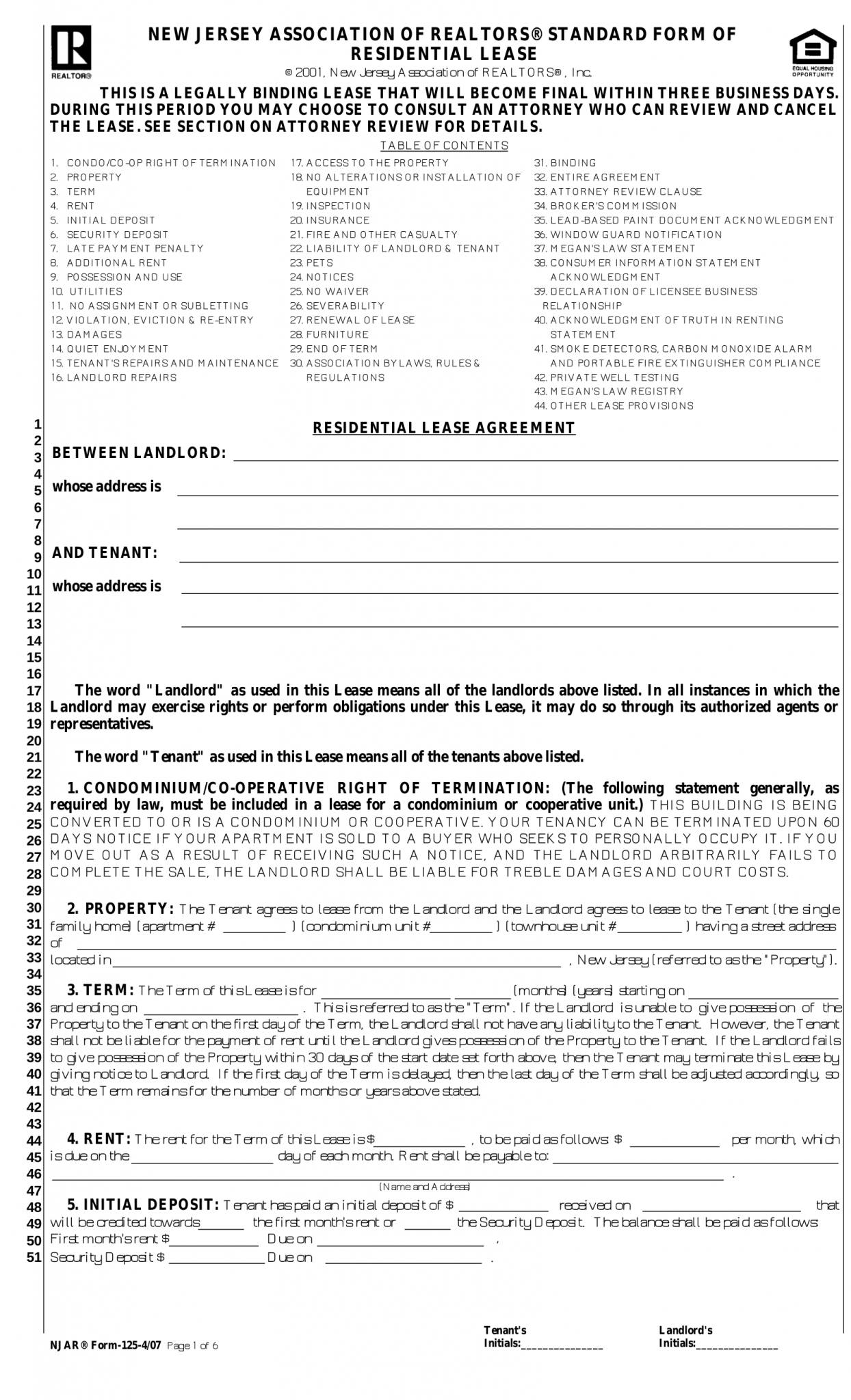 Free New Jersey Lease Agreement Templates (7) PDF Word eForms