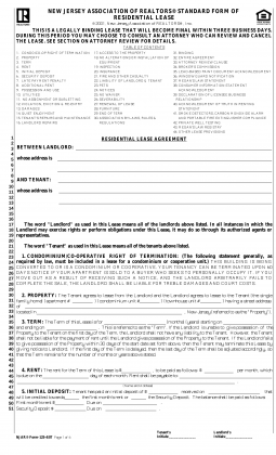 New Jersey Association of Realtors Lease Agreement Form