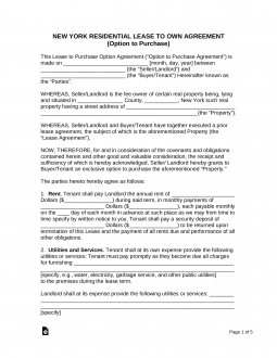 New York Rent-to-Own Lease Agreement