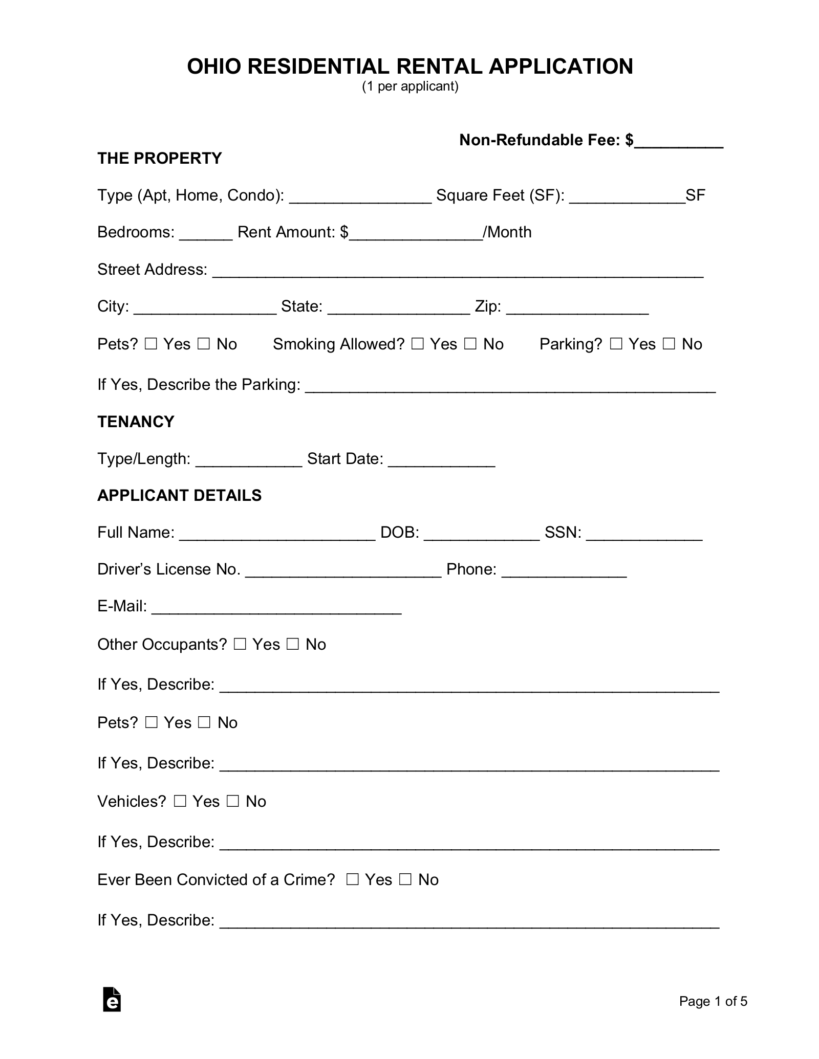 free ohio rental application form pdf eforms