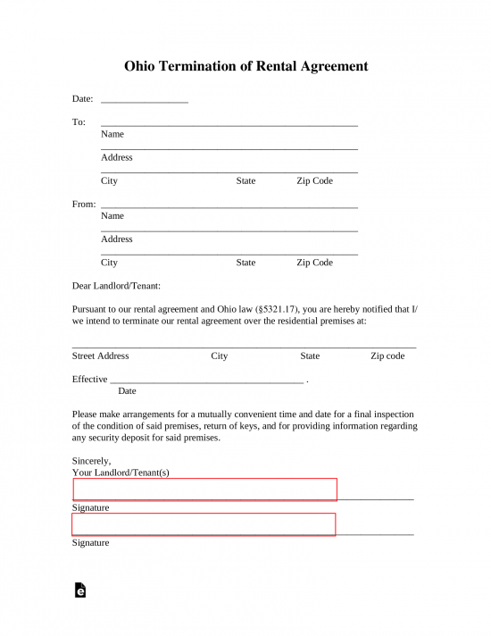 Free Ohio Lease Termination Letter Form 30Day Notice PDF eForms