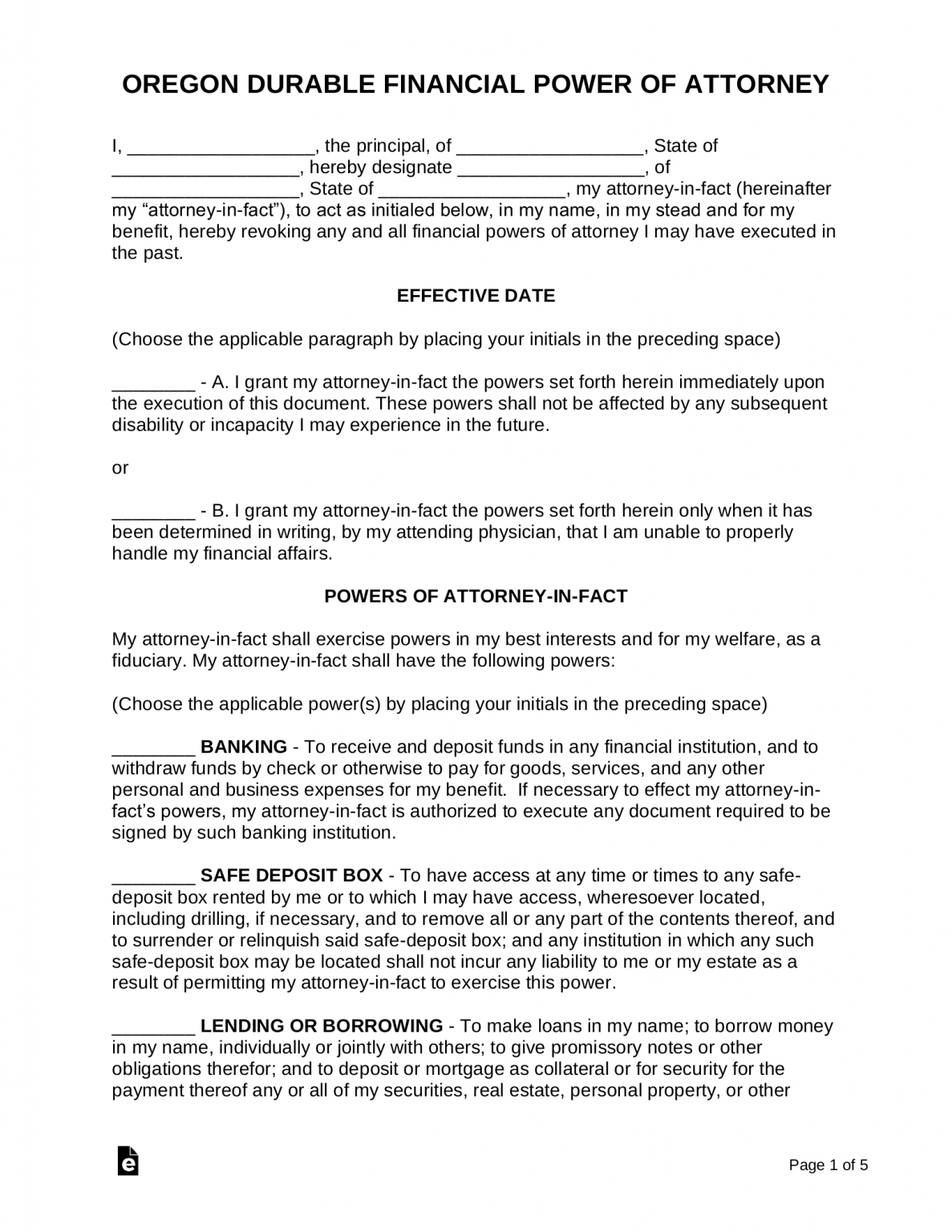 Free Oregon Durable Financial Power Of Attorney Form PDF Word EForms