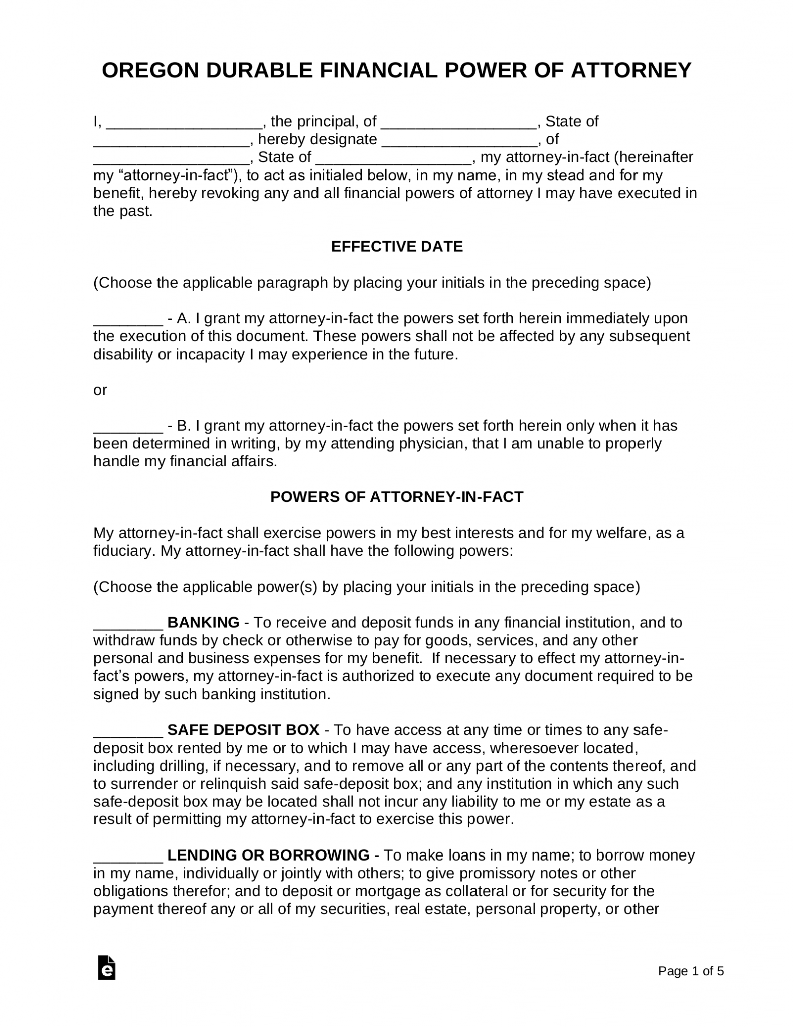 Free Oregon Power Of Attorney Forms 9 Types PDF Word EForms