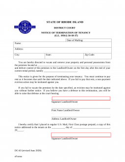 Rhode Island Lease Termination Letter (DC-63) | 30-Day Notice