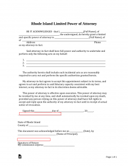 Rhode Island Limited Power of Attorney Form