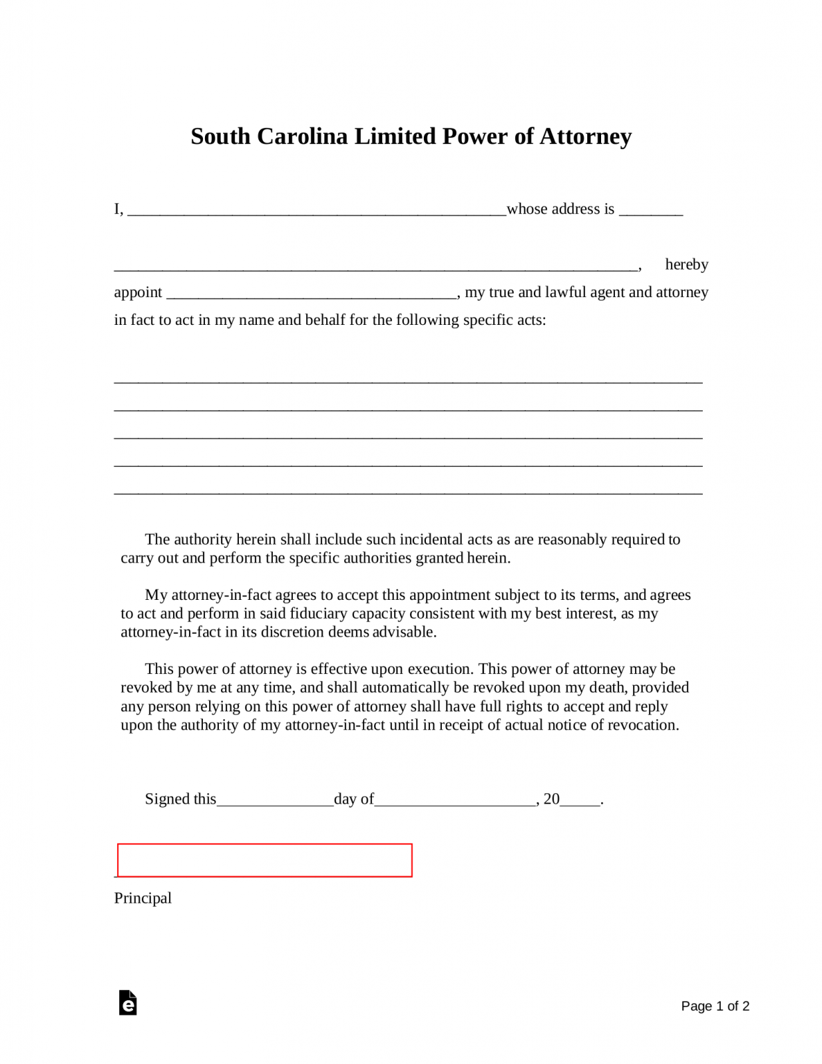 Free South Carolina Limited Power of Attorney Form - PDF | Word – eForms