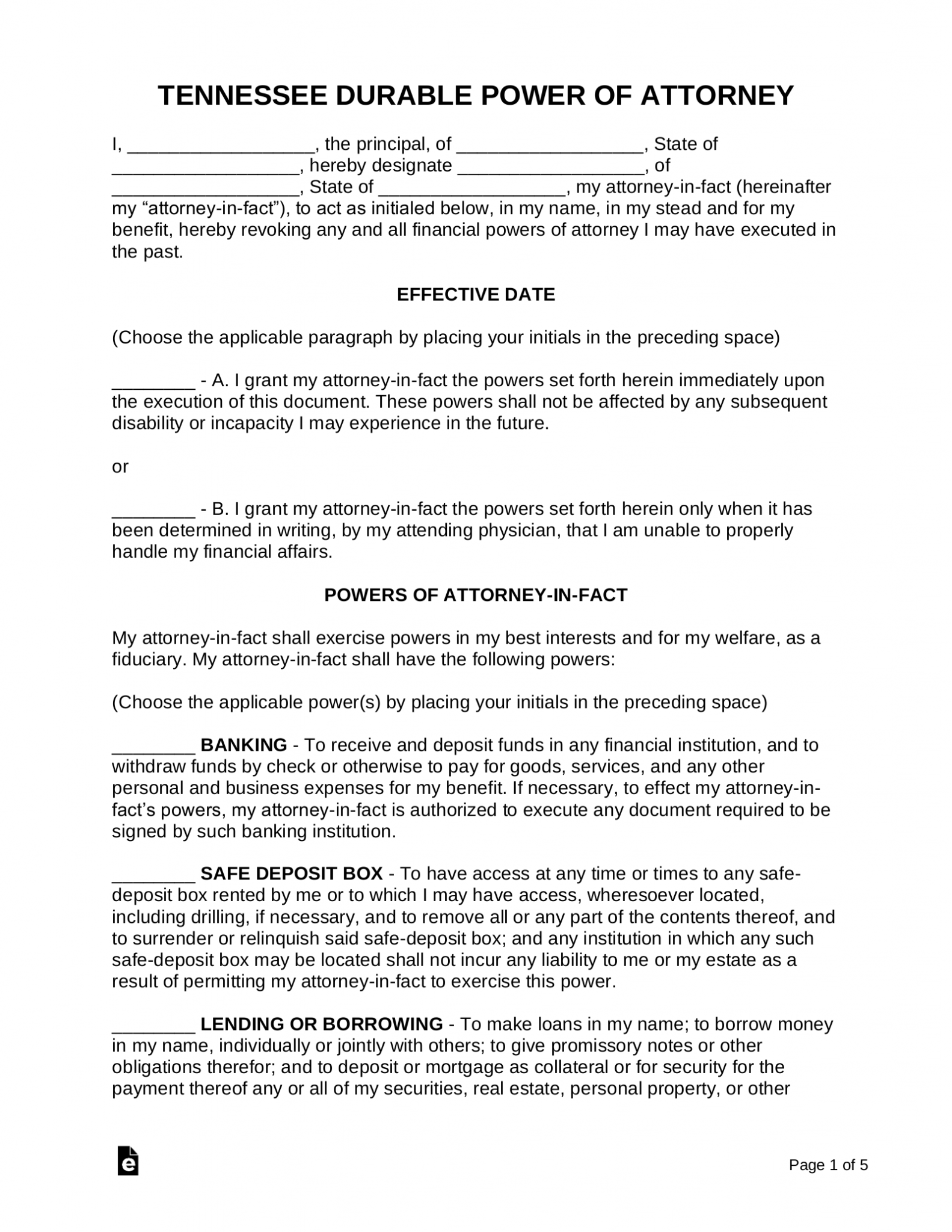 Free Tennessee Power of Attorney Forms (10 Types) PDF Word eForms