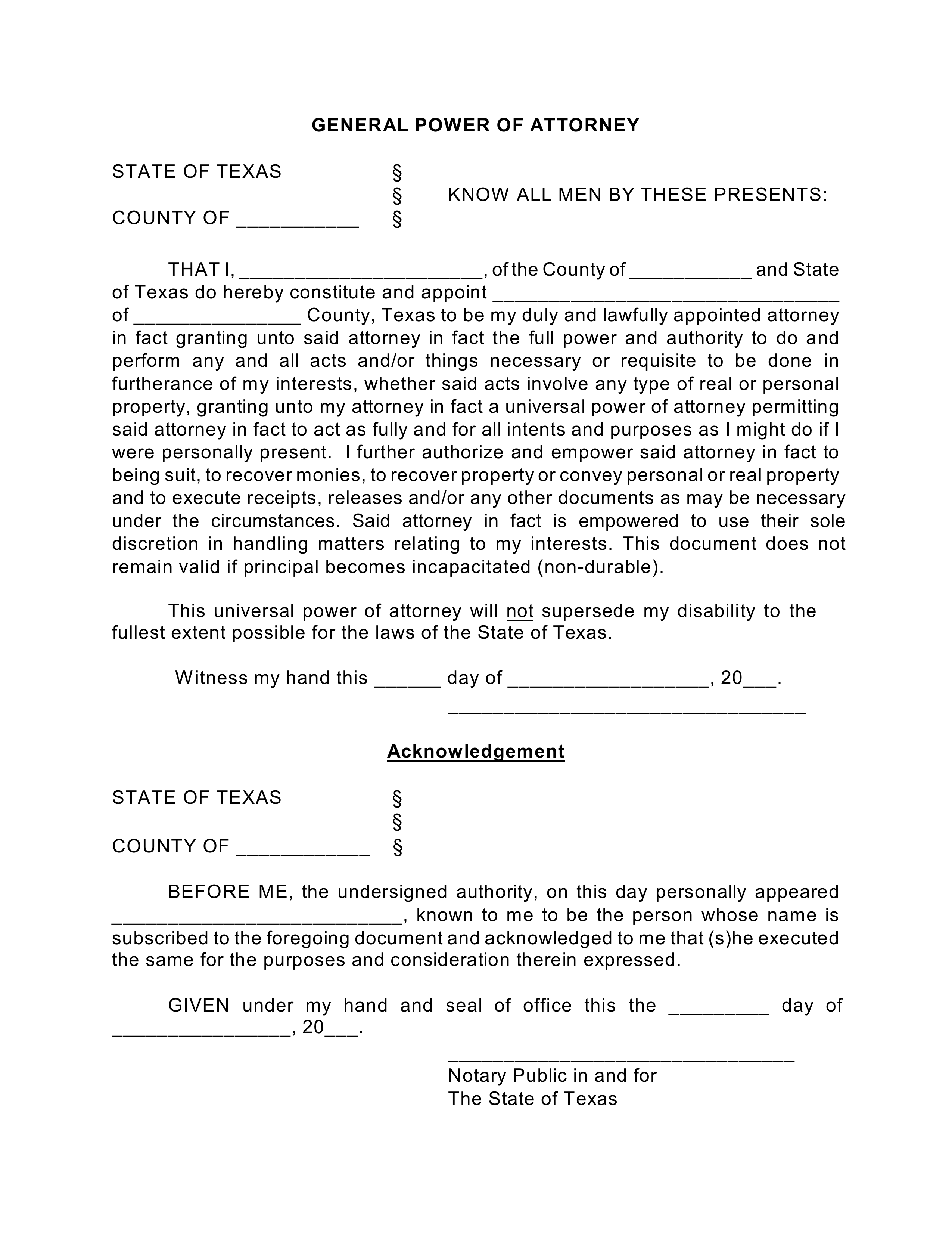 Free Printable Power Of Attorney Form Texas Printable Template