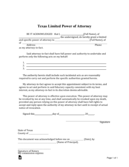 Texas Limited Power of Attorney Form