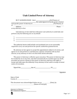 Utah Limited Power of Attorney Form