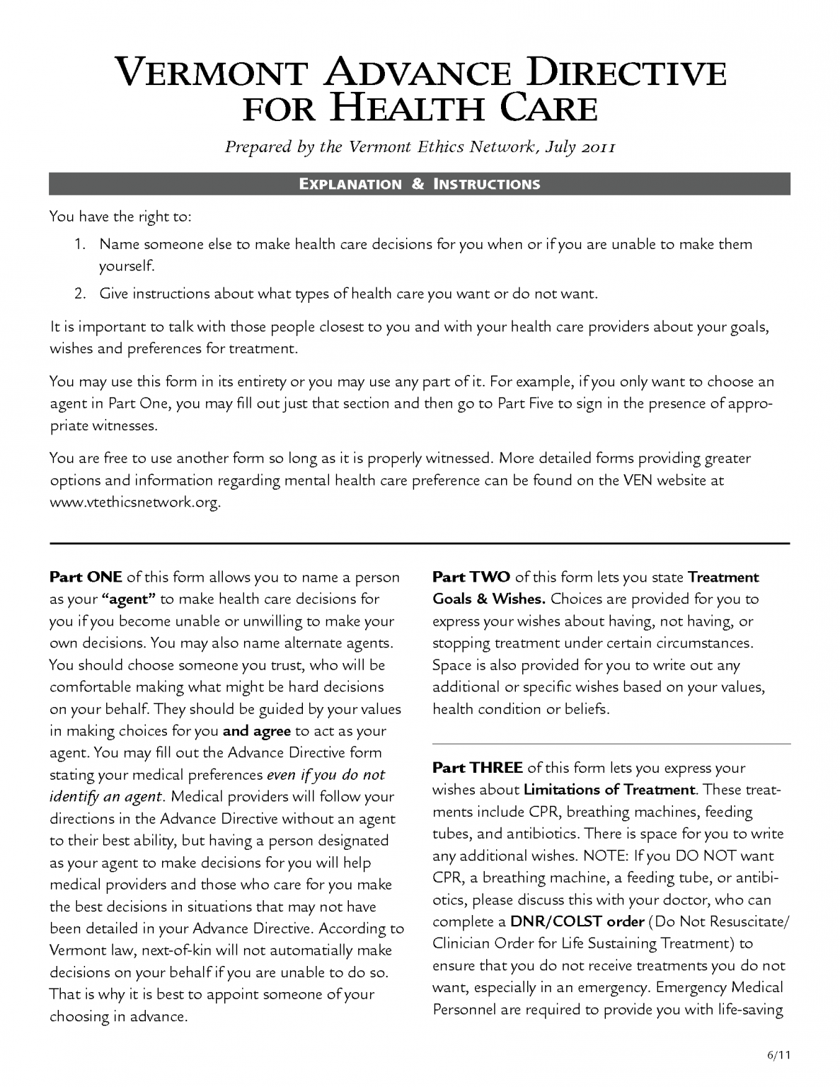 Free Vermont Advance Directive Form Template PDF eForms
