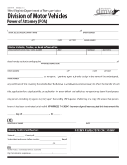 West Virginia Motor Vehicle Power of Attorney (Form DMV-9-TR)