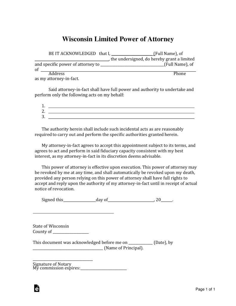 Wisconsin Limited Power of Attorney