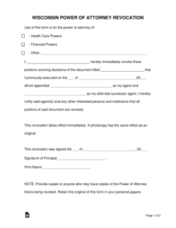Wisconsin Revocation of Power of Attorney Form