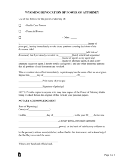 Wyoming Revocation of Power of Attorney Form