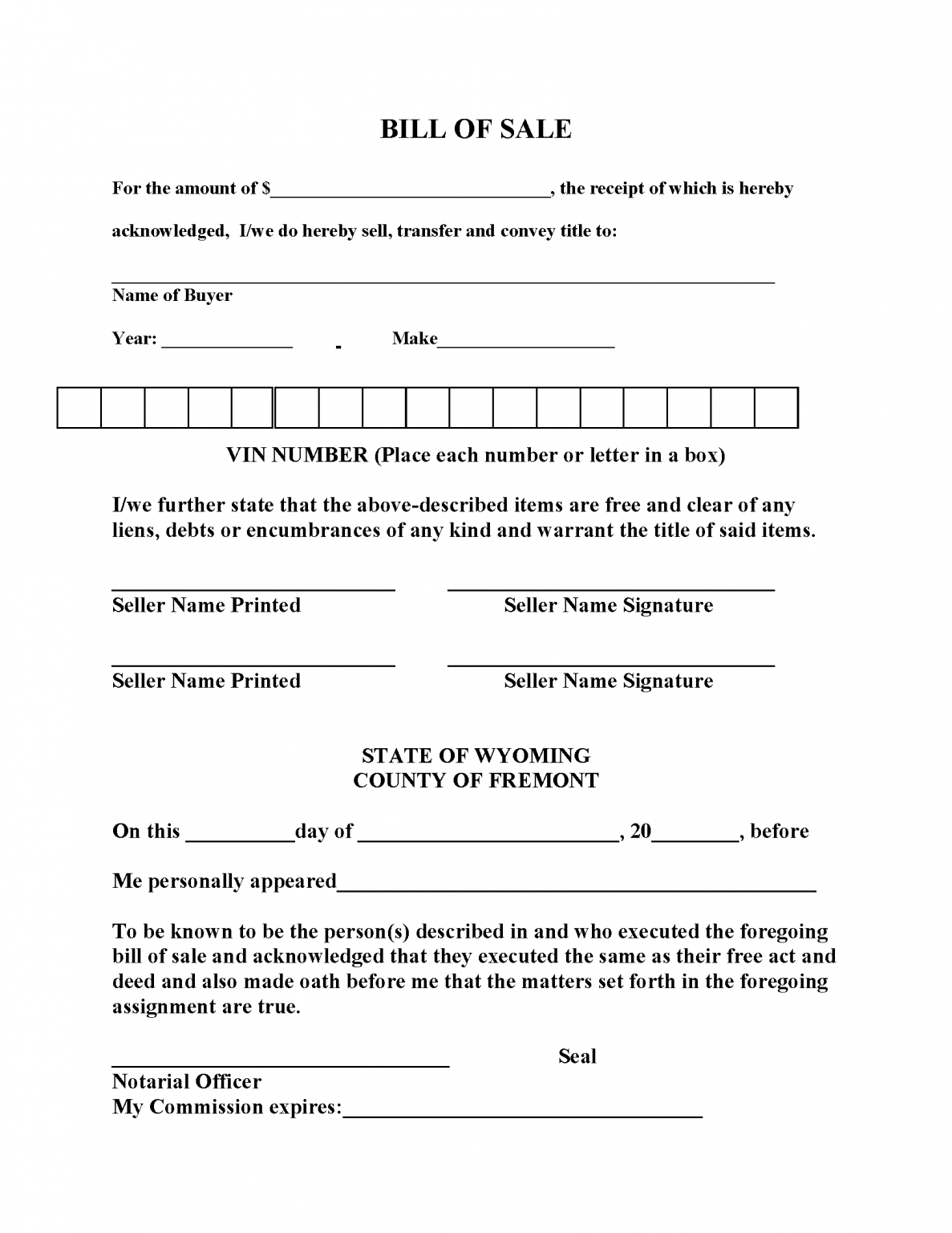 Free Wyoming Motor Vehicle Bill of Sale Forms (11) - PDF | Word – eForms