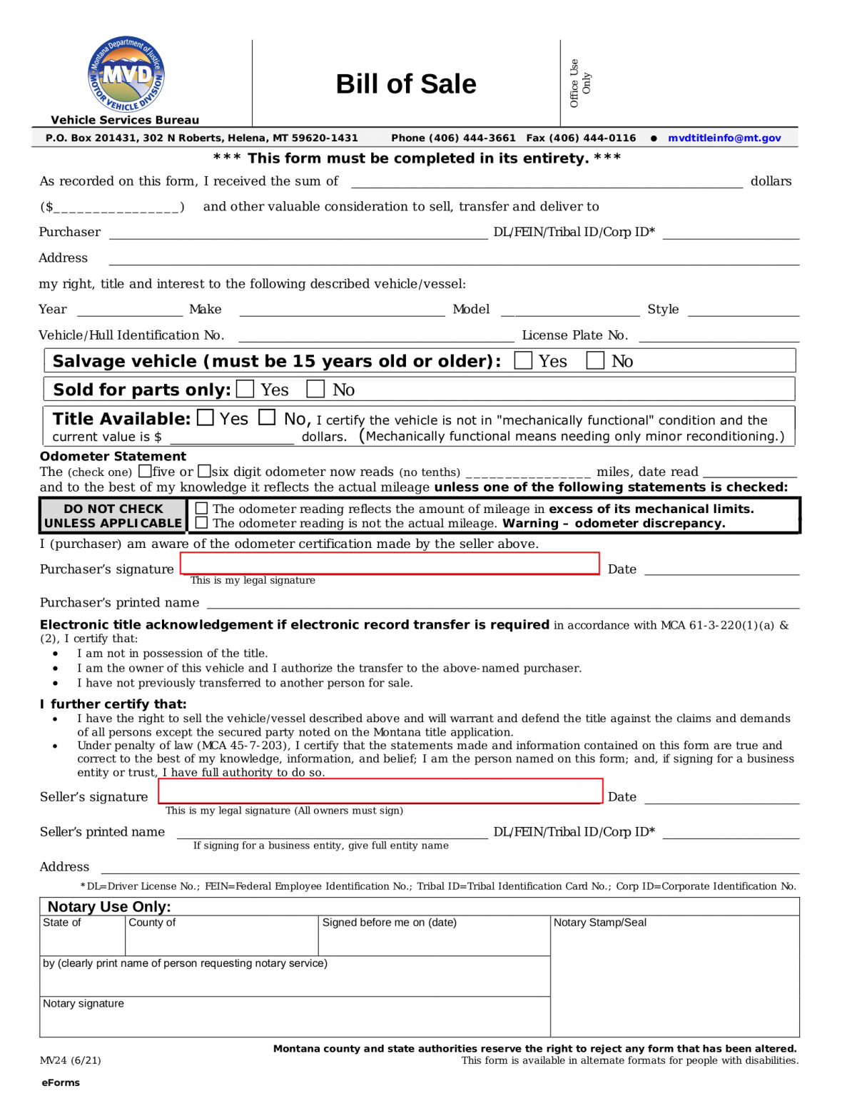 Free Montana Bill of Sale Forms (4) - PDF – eForms