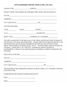 Free New Hampshire Motor Vehicle Bill of Sale Form - PDF – eForms