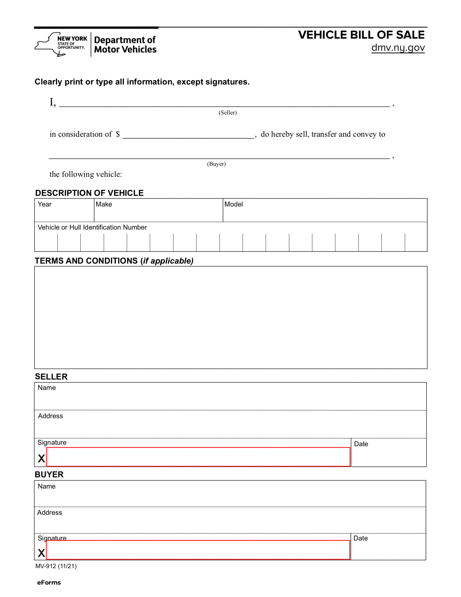 Factura De Venta Del DMV De Nueva York Formulario MV 912   New York DMV Bill Of Sale Form Mv 912 1583x2048 