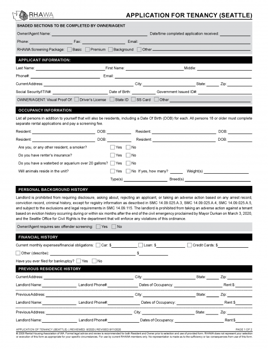 Free Washington Rental Application Form - PDF | Word – eForms