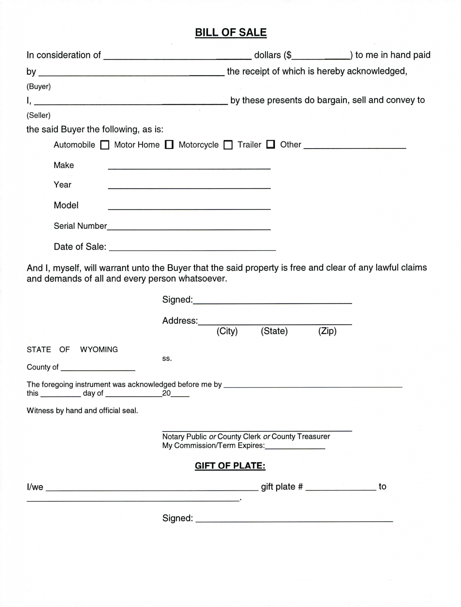 free notarized bill of sale form