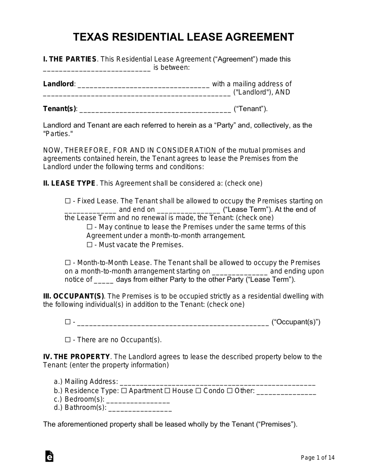 Free Texas Lease Agreement Templates (8) PDF Word eForms