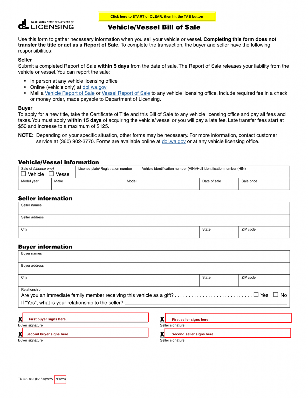 free washington bill of sale forms pdf eforms