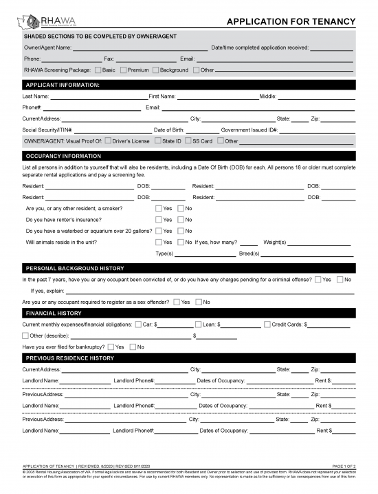 Free Washington Rental Application Form PDF Word eForms