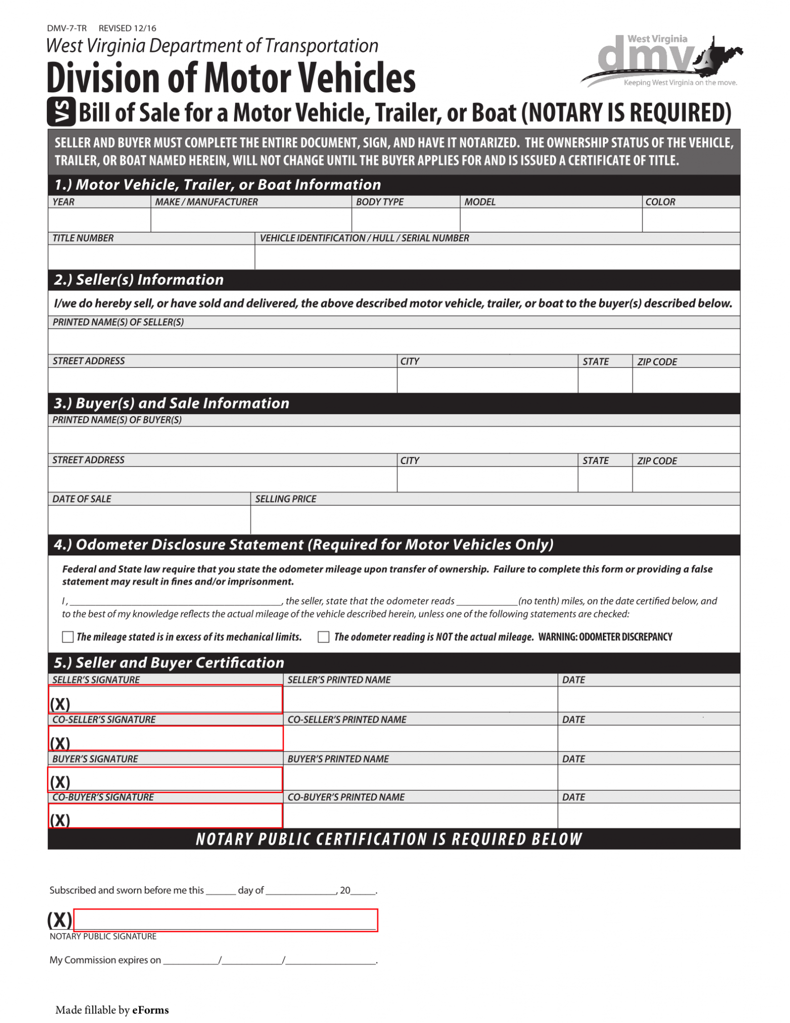 Caravan Bill of sale. DMV 7. DMV форма.