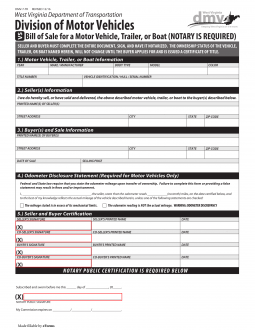 West Virginia Motor Vehicle/Boat Bill of Sale (Form DMV-7-TR)