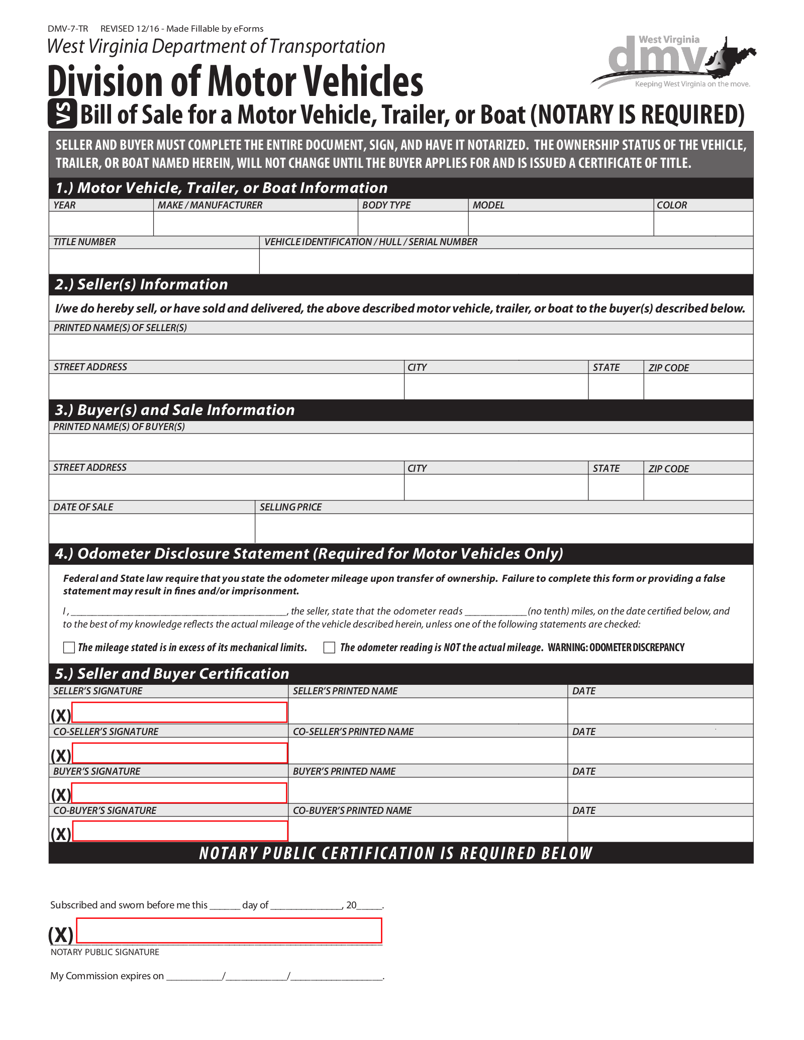 generic odometer disclosure statement