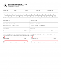 Free Wisconsin Motor Vehicle Bill of Sale PDF eForms