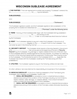 Wisconsin Sublease Agreement Template