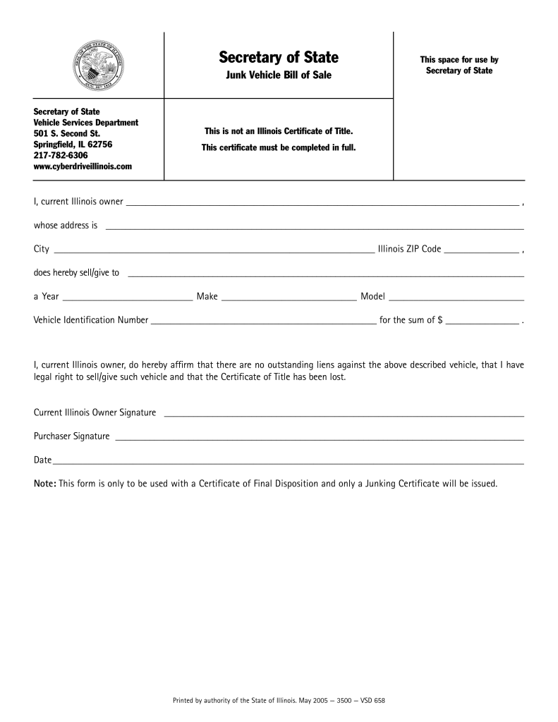 illinois bill vehicle junk pdf form eforms vsd