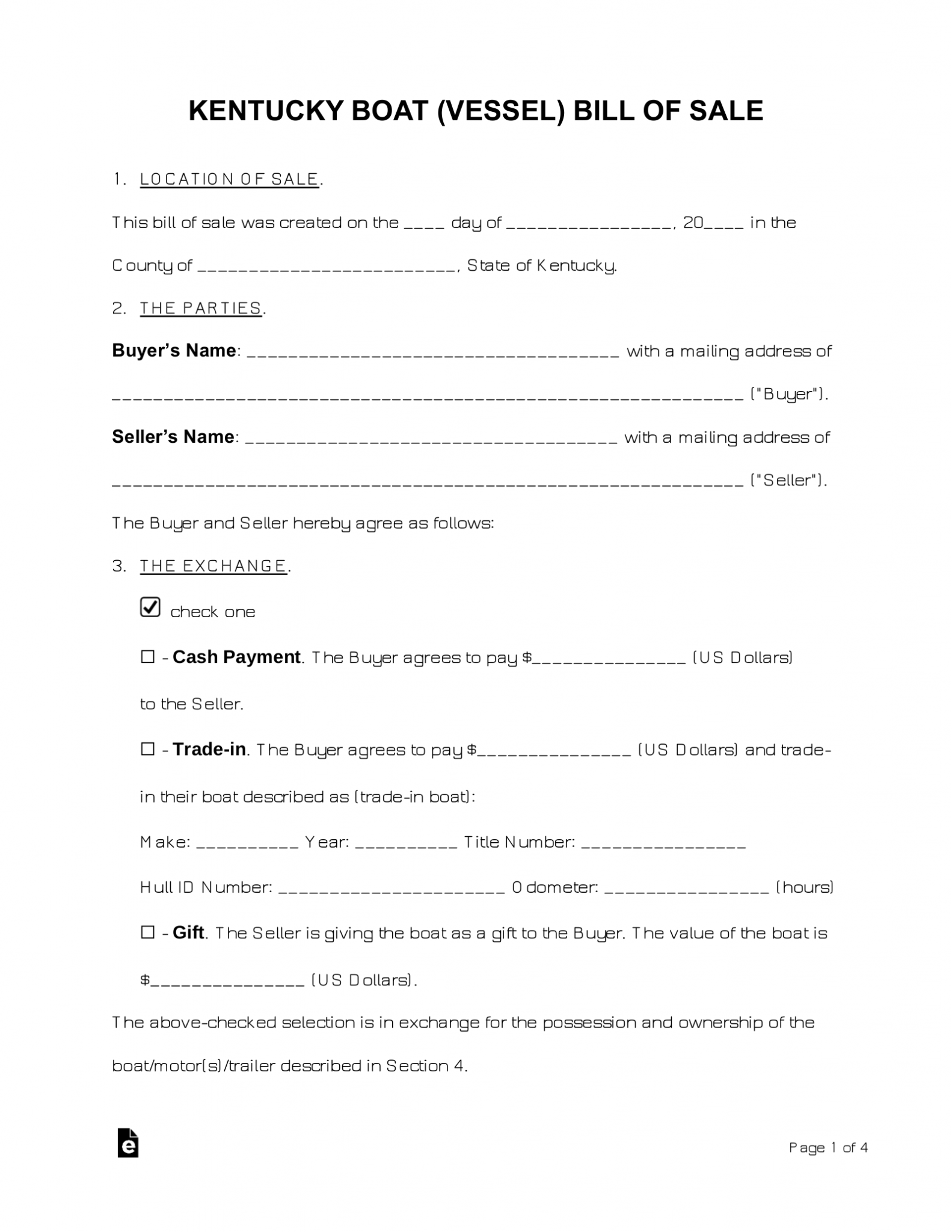 Free Kentucky Boat Bill of Sale Form PDF Word eForms