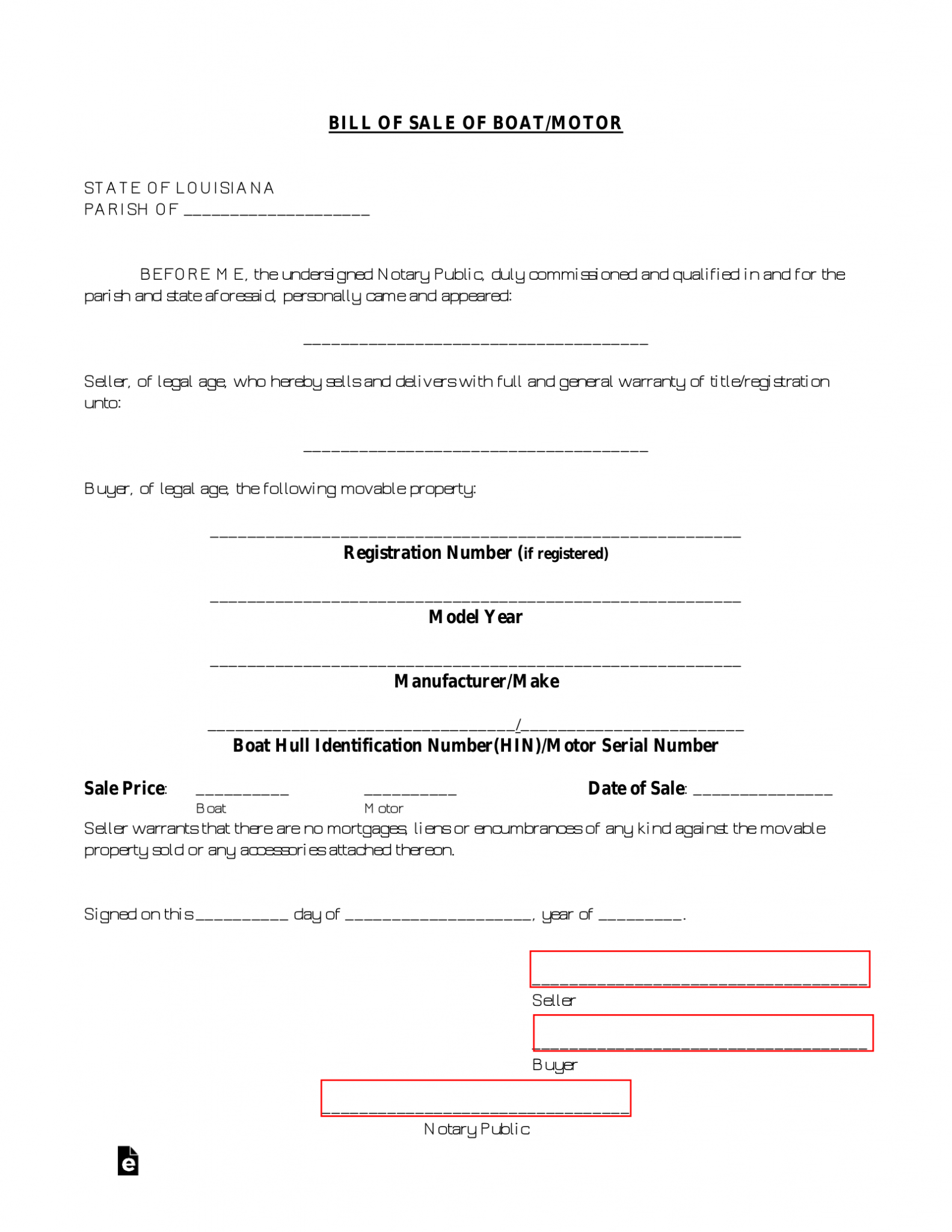 basic boat notarized bill of sale