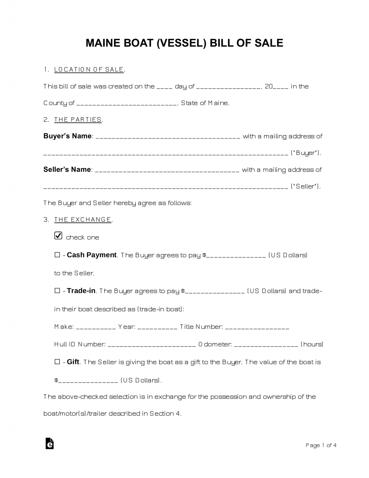 free maine boat bill of sale form word pdf eforms