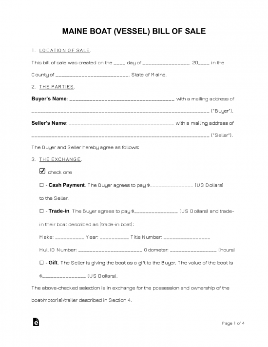 Free Maine Boat Bill Of Sale Form PDF Word EForms