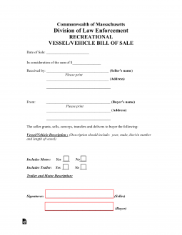 Massachusetts Vehicle/Boat Bill of Sale Form