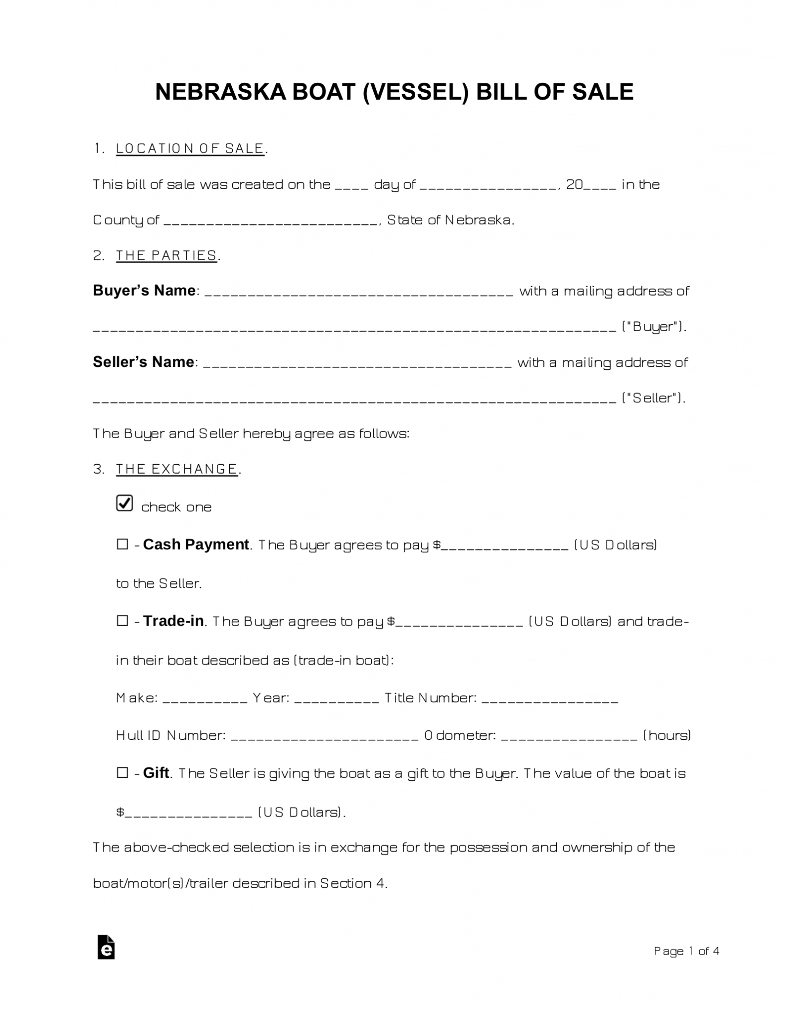 Free Nebraska Bill of Sale Forms PDF eForms