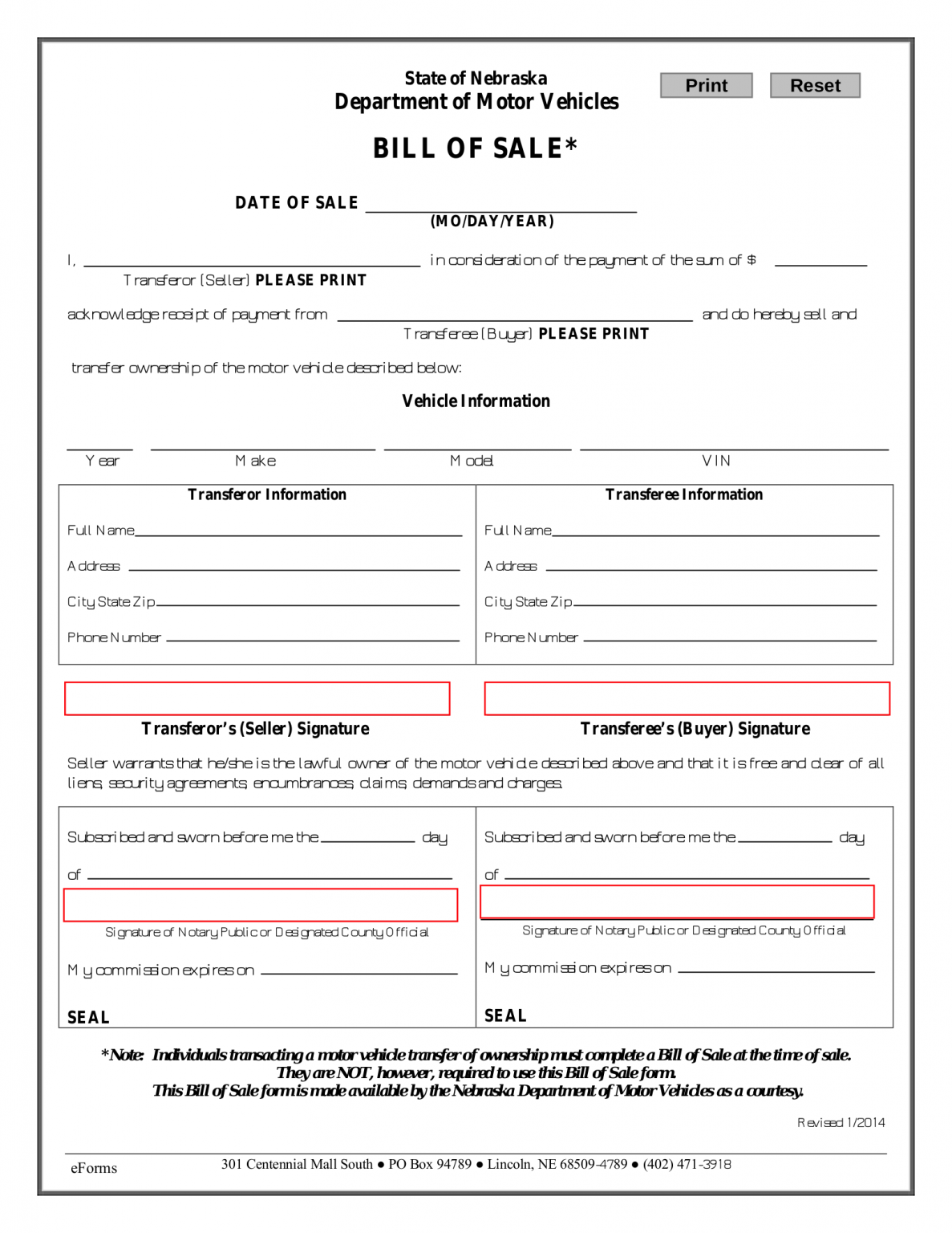 Free Nebraska Bill Of Sale Forms 4 PDF EForms