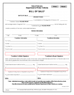 Nebraska Bill of Sale Forms (4)