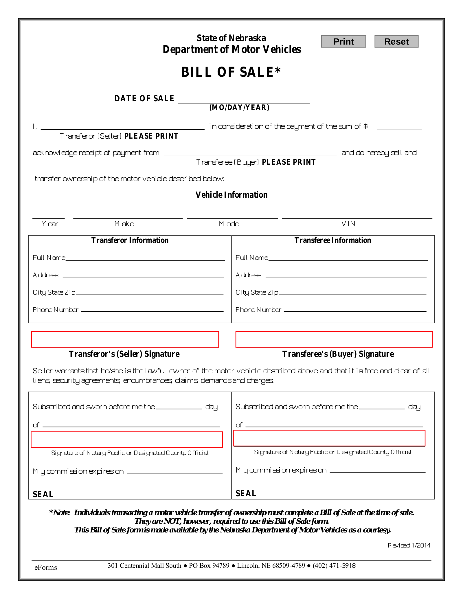 notarized bill of sale template for car