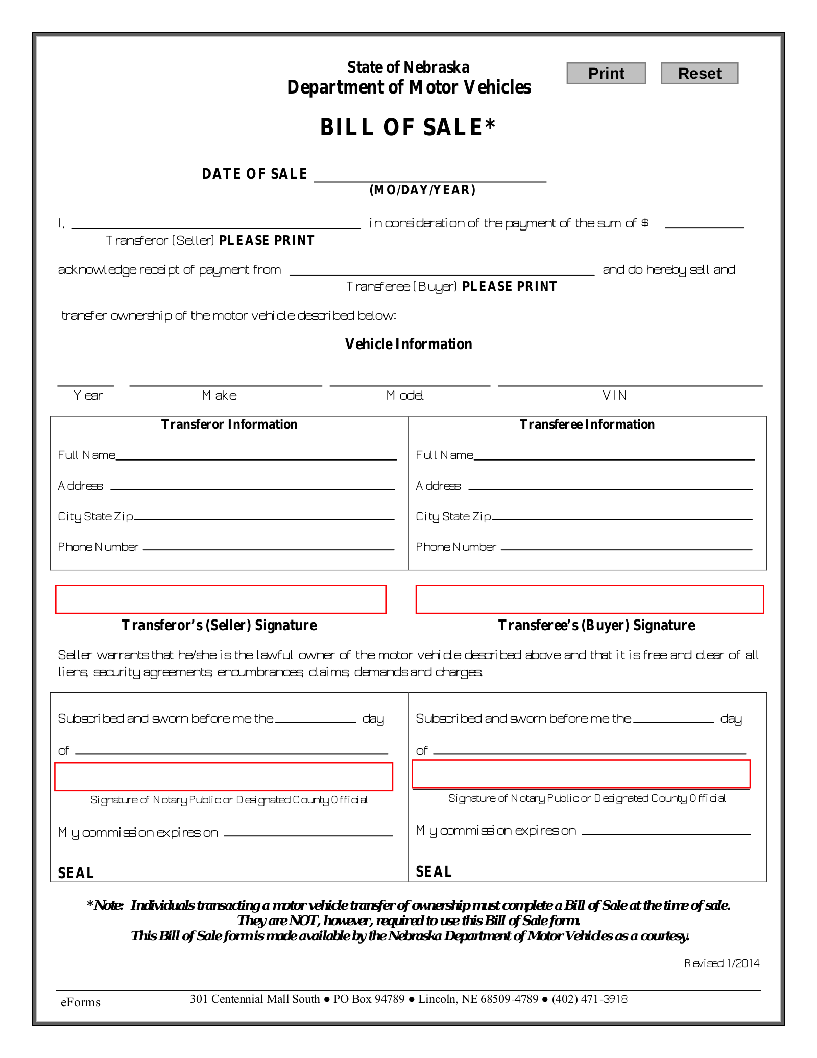 Free Nebraska Bill Of Sale Forms PDF EForms