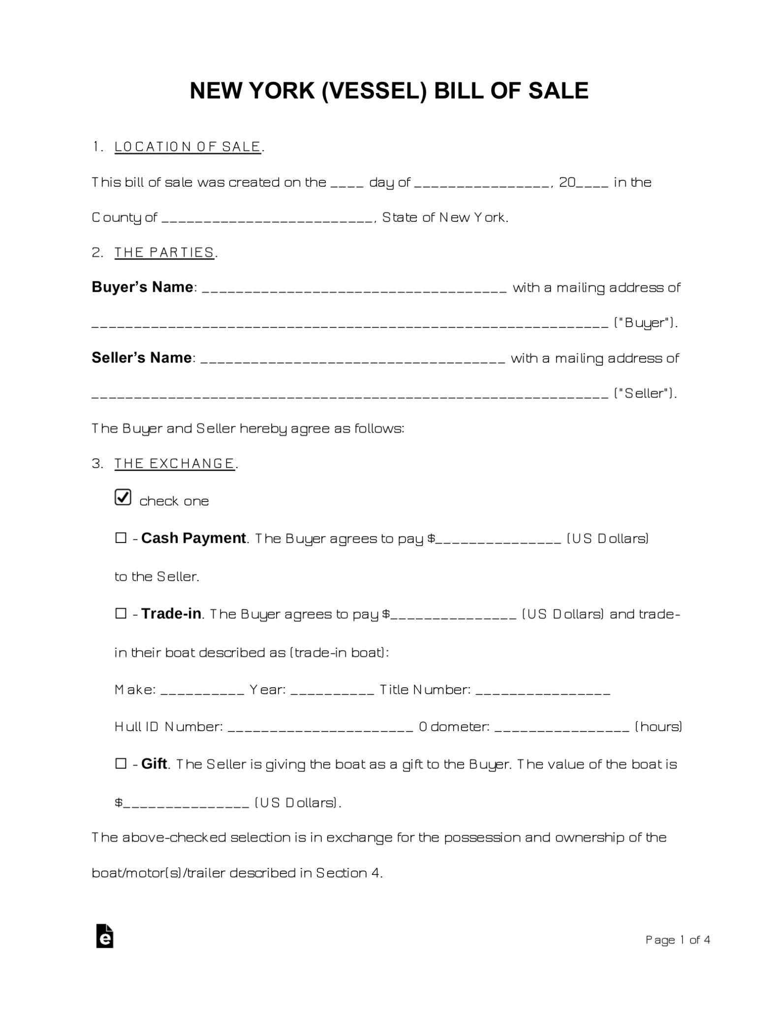 Free New York Boat Bill of Sale Form PDF Word eForms